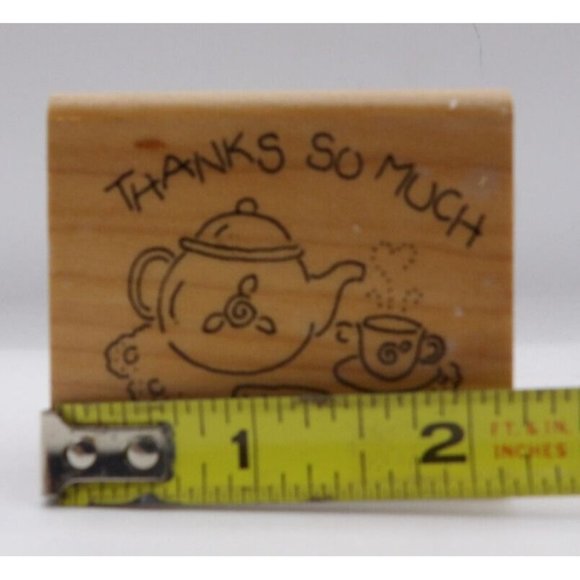 Stamp Wooden Thanks so Much Tea Pot & Cup Stampin' Up! ©1996 2 1/4" x 2" - Picture 2 of 4
